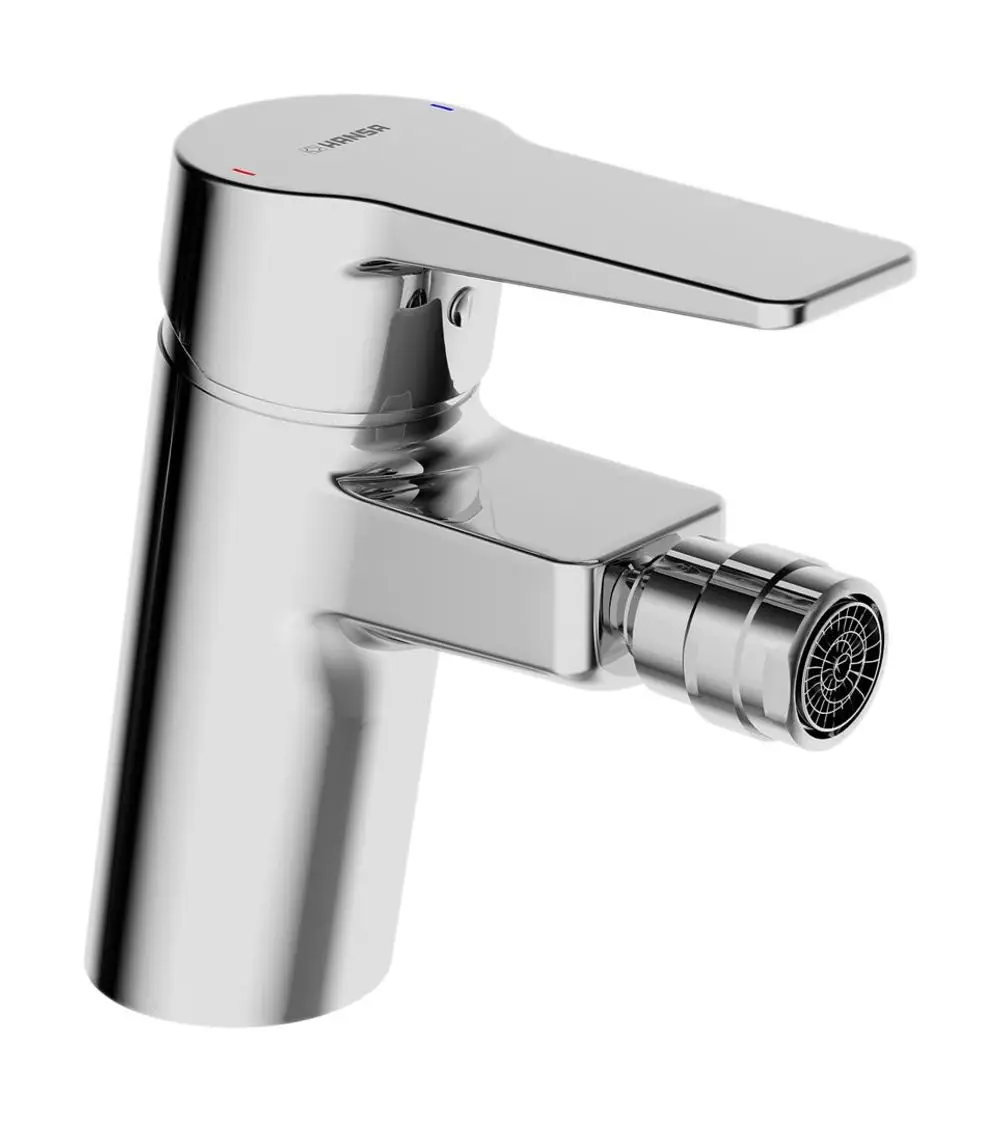 Einhebelmischer in Chromfinish mit seitlichem Hebel, geeignet für Bidets. Marke HANSA, mit integrierter Wassersteuerung durch Zugstangenablauf.
